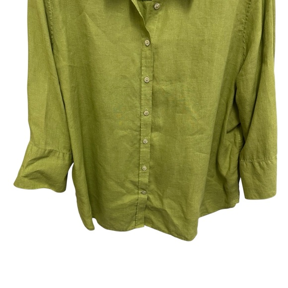 Chico’s 100% linen green button down blouse with mother of pearl buttons Size 18 - Picture 4 of 10